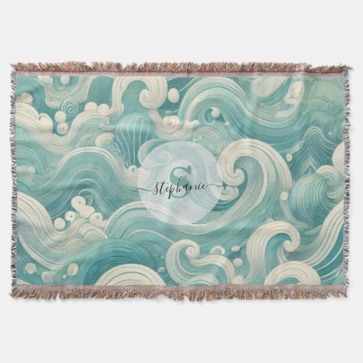 Abstraktes Aqua Blue & White Wave - Moderne Fluid Decke (Vorderseite)