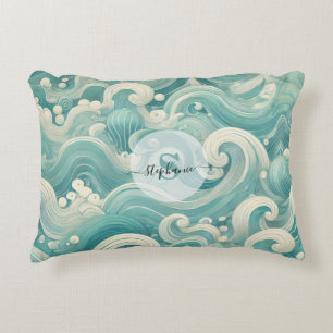 Abstraktes Aqua Blue & White Wave - Moderne Fluid Dekokissen