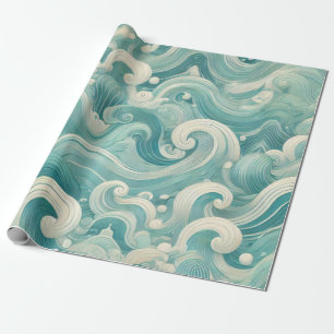 Abstraktes Aqua Blue & White Wave - Moderne Fluid  Geschenkpapier