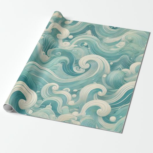 Abstraktes Aqua Blue & White Wave - Moderne Fluid Geschenkpapier (Ungerollt)