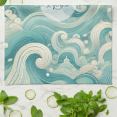 Abstraktes Aqua Blue & White Wave - Moderne Fluid  Geschirrtuch (Gefaltet)