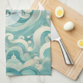 Abstraktes Aqua Blue & White Wave - Moderne Fluid  Geschirrtuch (Viertel Falte)
