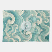 Abstraktes Aqua Blue & White Wave - Moderne Fluid  Geschirrtuch (Horizontal)