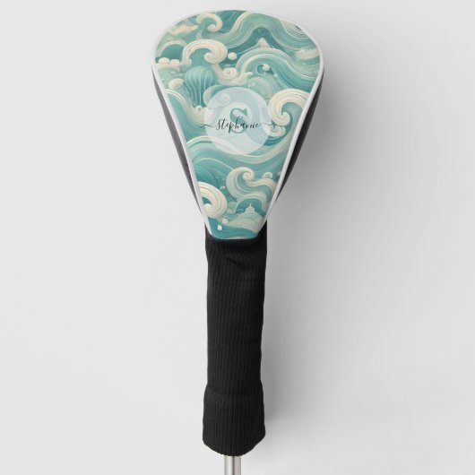 Abstraktes Aqua Blue & White Wave - Moderne Fluid Golf Headcover (Vorderseite)