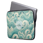 Abstraktes Aqua Blue & White Wave - Moderne Fluid Laptopschutzhülle (Vorderseite Links)