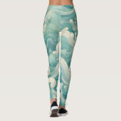 Abstraktes Aqua Blue & White Wave - Moderne Fluid Leggings (Rückseite)