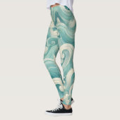 Abstraktes Aqua Blue & White Wave - Moderne Fluid Leggings (Links)