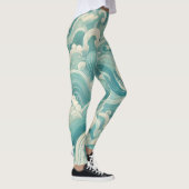 Abstraktes Aqua Blue & White Wave - Moderne Fluid Leggings (Rechts)