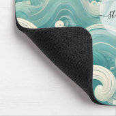 Abstraktes Aqua Blue & White Wave - Moderne Fluid  Mousepad (Ecke)