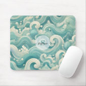 Abstraktes Aqua Blue & White Wave - Moderne Fluid  Mousepad (Mit Mouse)