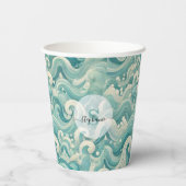 Abstraktes Aqua Blue & White Wave - Moderne Fluid Pappbecher (Rückseite)