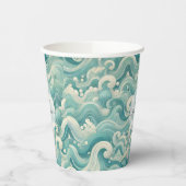 Abstraktes Aqua Blue & White Wave - Moderne Fluid Pappbecher (Links)