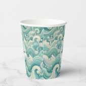 Abstraktes Aqua Blue & White Wave - Moderne Fluid Pappbecher (Rechts)