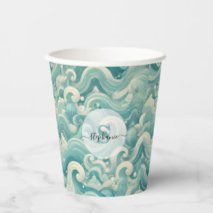Abstraktes Aqua Blue & White Wave - Moderne Fluid  Pappbecher