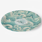 Abstraktes Aqua Blue & White Wave - Moderne Fluid Pappteller (Schrägansicht)