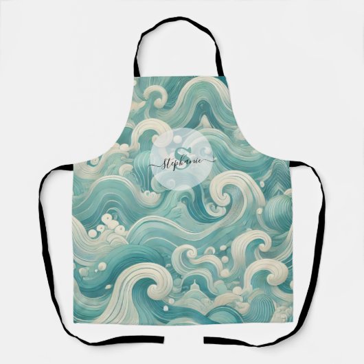 Abstraktes Aqua Blue & White Wave - Moderne Fluid  Schürze (Vorderseite)