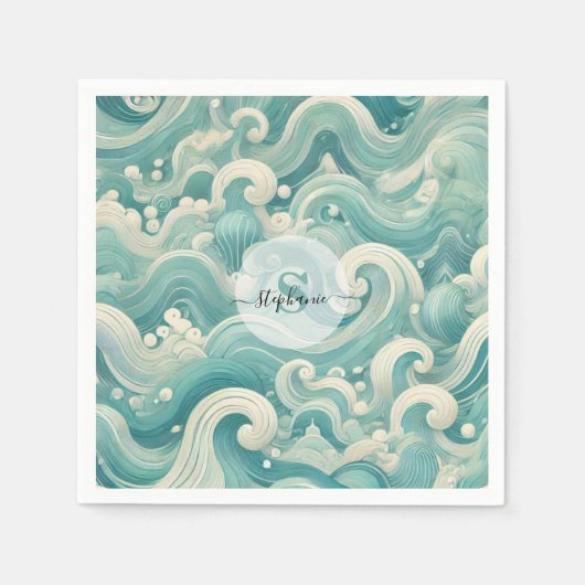 Abstraktes Aqua Blue & White Wave - Moderne Fluid Serviette (Vorderseite)