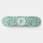 Abstraktes Aqua Blue & White Wave - Moderne Fluid Skateboard (Horizontal)