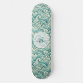 Abstraktes Aqua Blue & White Wave - Moderne Fluid Skateboard (Vorderseite)
