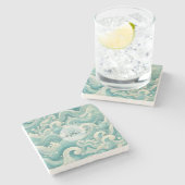Abstraktes Aqua Blue & White Wave - Moderne Fluid Steinuntersetzer (Seitenansicht)