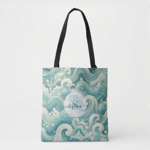 Abstraktes Aqua Blue & White Wave - Moderne Fluid Tasche
