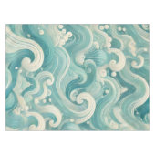 Abstraktes Aqua Blue & White Wave - Moderne Fluid Tischdecke (Vorderseite (Horizontal))