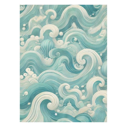 Abstraktes Aqua Blue & White Wave - Moderne Fluid Tischdecke (Vorderseite)