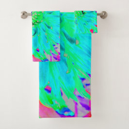 Abstraktes Aqua Decorative Dahlia Blume Badhandtuch Set