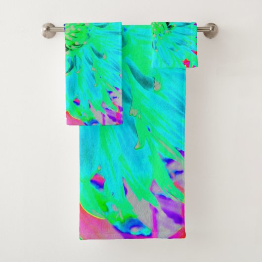 Abstraktes Aqua Decorative Dahlia Blume Badhandtuch Set (Insitu)