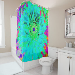 Abstraktes Aqua Decorative Dahlia Blume Duschvorhang