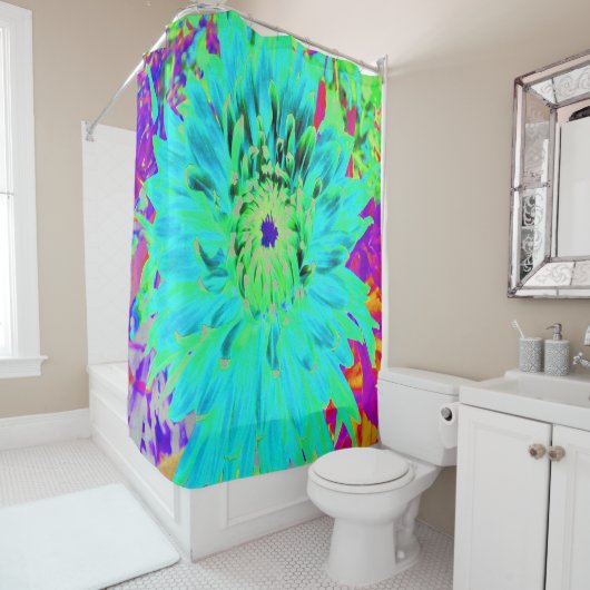 Abstraktes Aqua Decorative Dahlia Blume Duschvorhang (Beispiel)