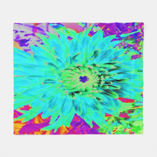Abstraktes Aqua Decorative Dahlia Blume Fleecedecke (Vorderseite (Horizontal))