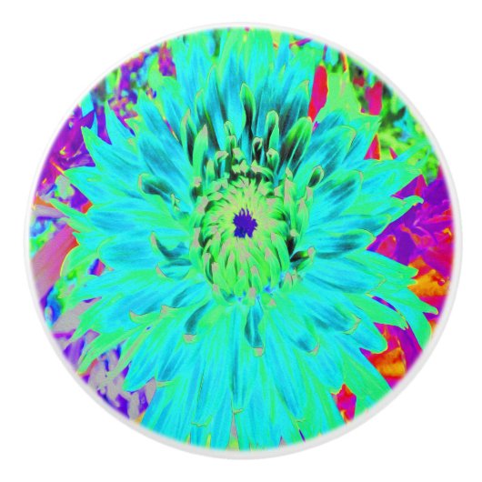 Abstraktes Aqua Decorative Dahlia Blume Keramikknauf (Vorderseite)