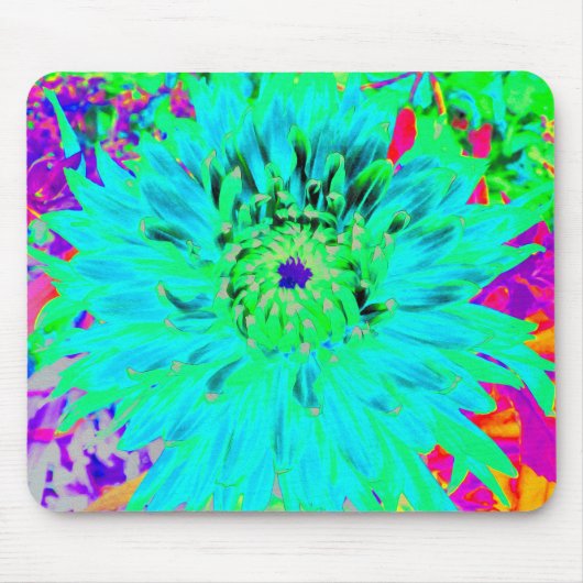 Abstraktes Aqua Decorative Dahlia Blume Mousepad (Vorne)