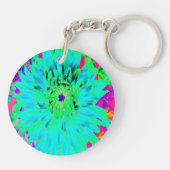 Abstraktes Aqua Decorative Dahlia Blume Schlüsselanhänger (Rückseite)