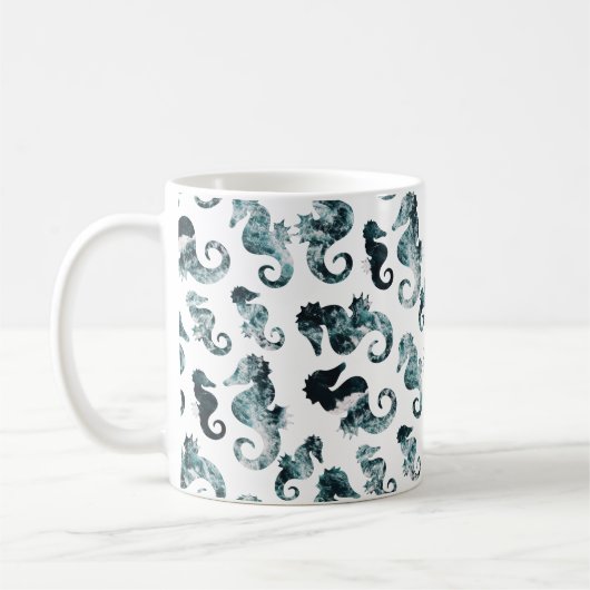 Abstraktes Aqua-Seepferdmuster Kaffeetasse (Links)