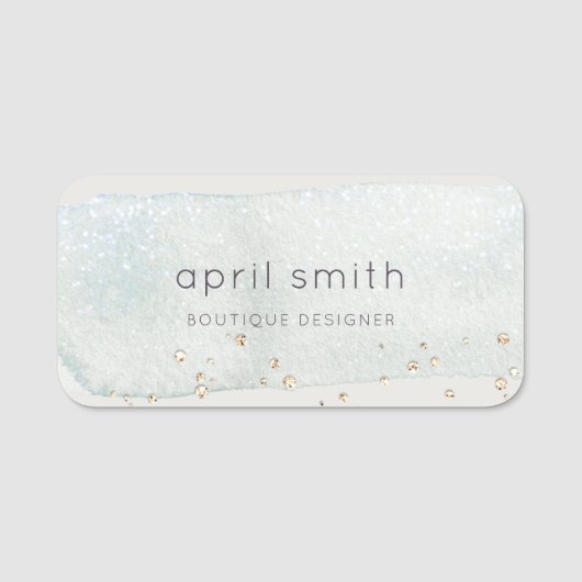 Abstraktes Aqua Silver Pinselstrich Namensschild (Vorderseite)