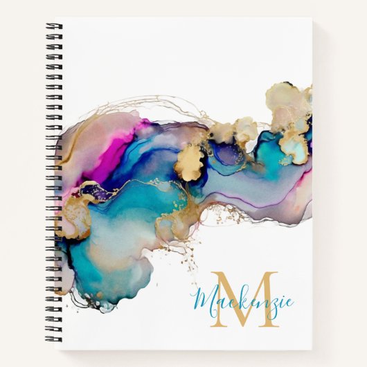 Abstraktes Aquamarin-rosa-goldfarbenes Marmormonog Notizblock (Vorderseite)