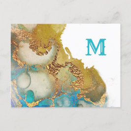 Abstraktes Aquamarines Gold-Agate-Farbmonogramm Postkarte