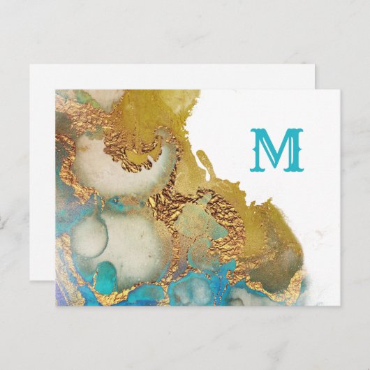 Abstraktes Aquamarines Gold-Agate-Farbmonogramm Postkarte (Vorne/Hinten)