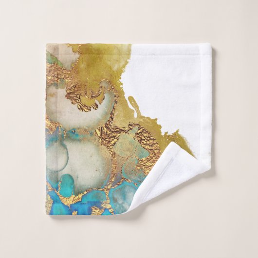 Abstraktes Aquamarines Gold Agate Watercolor Badhandtuch Set (Waschlappen)