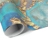 Abstraktes Aquamarines Gold Agate Watercolor Geschenkpapier (Rolleneckpunkt)