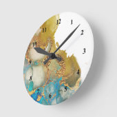Abstraktes Aquamarines Gold Agate Watercolor Runde Wanduhr (Winkel)
