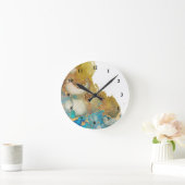 Abstraktes Aquamarines Gold Agate Watercolor Runde Wanduhr (Zuhause)