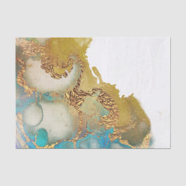 Abstraktes Aquamarines Gold Agate Watercolor Seidenpapier