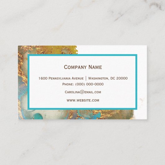 Abstraktes Aquamarines Gold Agate Watercolor Visitenkarte (Rückseite)