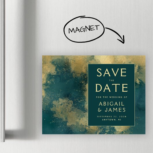 Abstraktes Aquamarines Gold Save the Date Magneteinladung