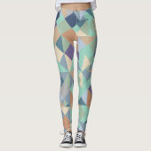Abstraktes Aquamarines grünes Mosaikmuster Leggings (Vorderseite)