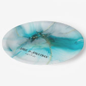 Abstraktes Aquamarines und Imitat-Hochzeitsplatte Pappteller (Schrägansicht)