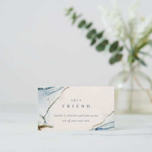 Abstraktes Aquarell Blue Gold Beachy Refer Friend Visitenkarte (Stehend Vorderseite)